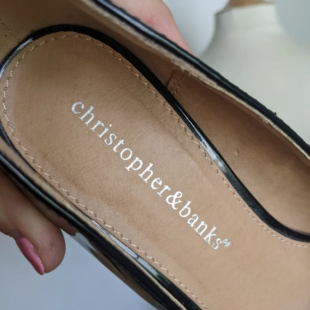 CHRISTOPHER and Banks Black Patent Leather Wedge Shoes 6.5 Pumps